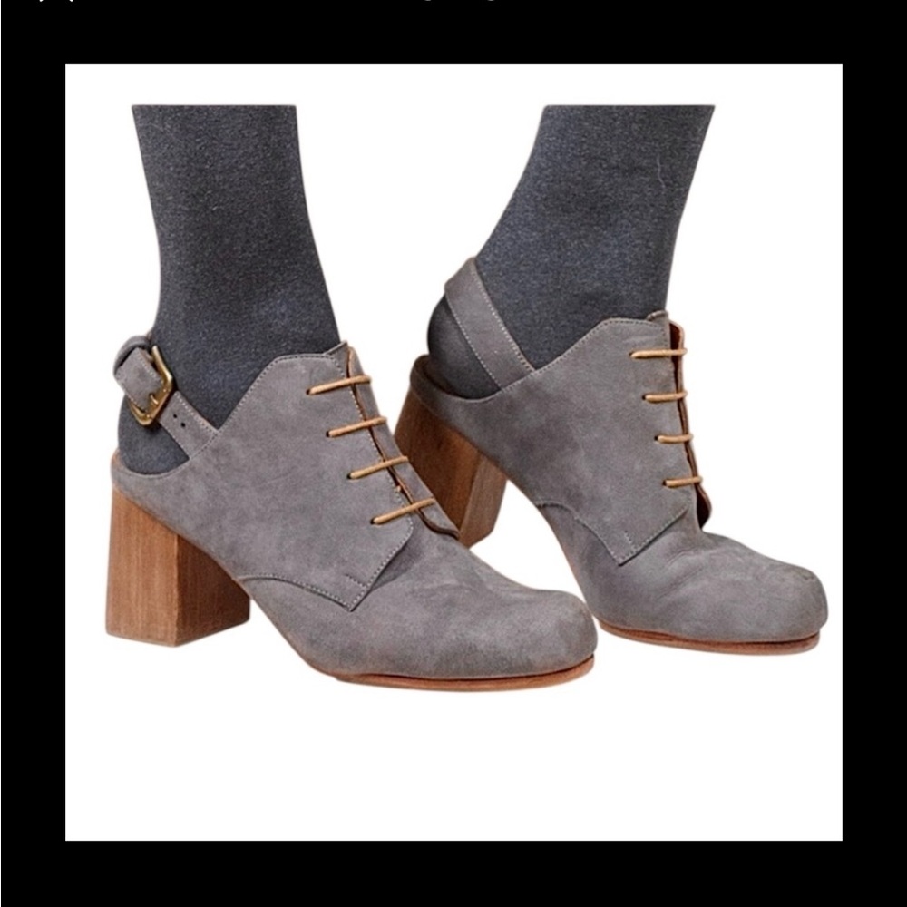Rachel Comey Kai Sling Back Suede Lace Up Booties with Wooden Block Heel